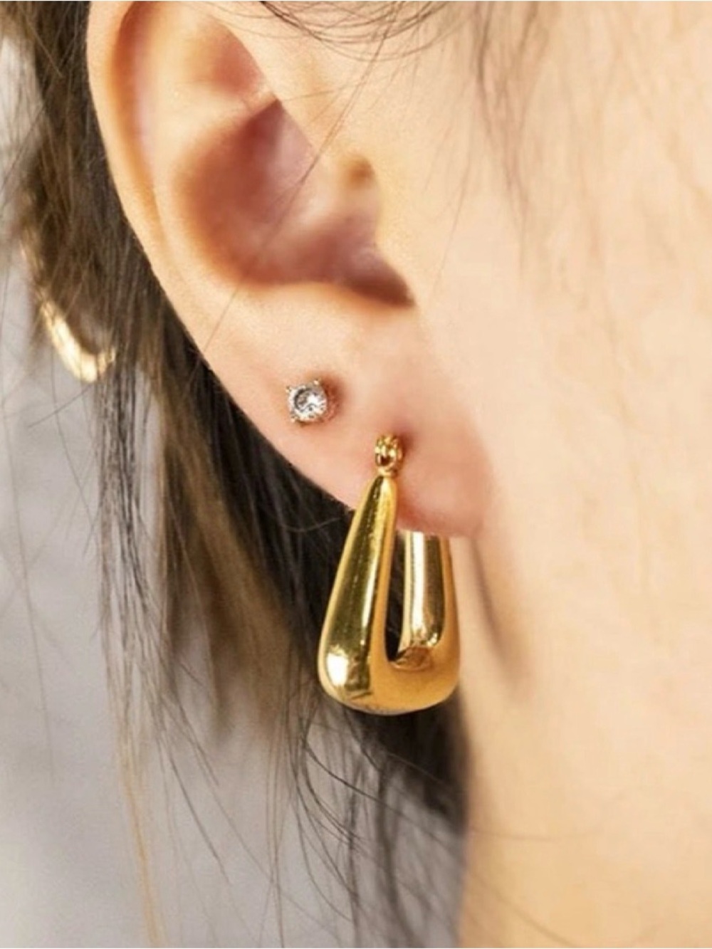 Gold Drop Hoop Earrings - Women Jewelry